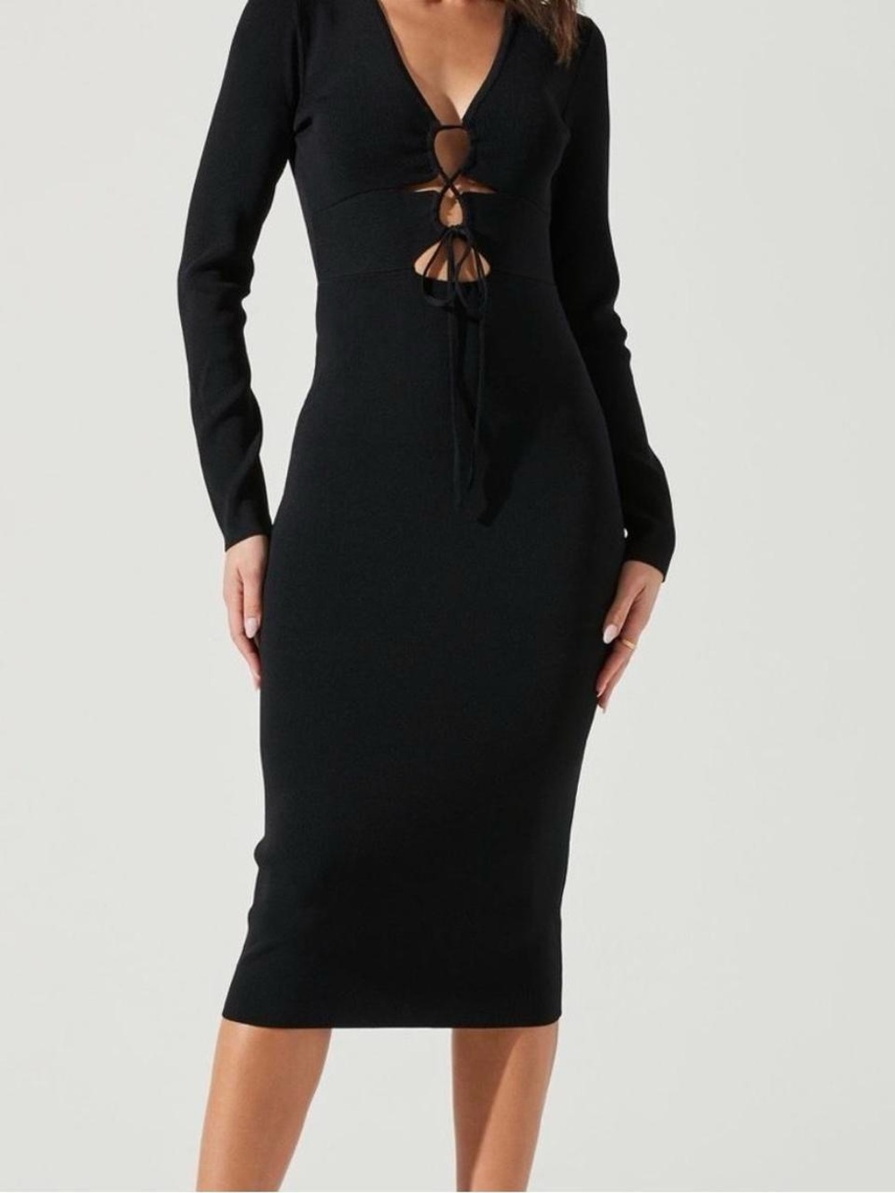 ASTR the label Black Jovie Dress 
Long sleeve midi dress  with cutout detail